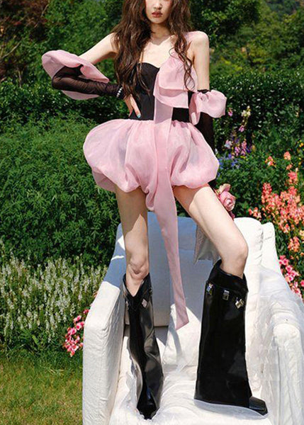 Bow Summer Cotton Jumpsuit Mini Stylish Black Patchwork FashionChic