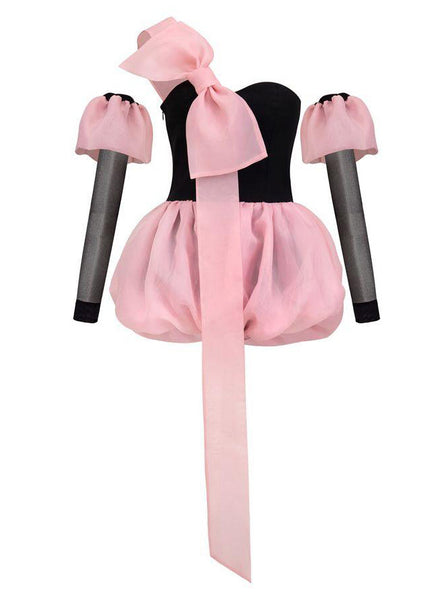 Bow Summer Cotton Jumpsuit Mini Stylish Black Patchwork FashionChic