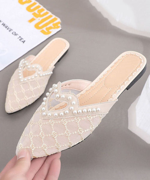 Stylish Black Breathable Mesh Splicing Slide Sandals Nail Bead JJ051 Shoe-LT240609