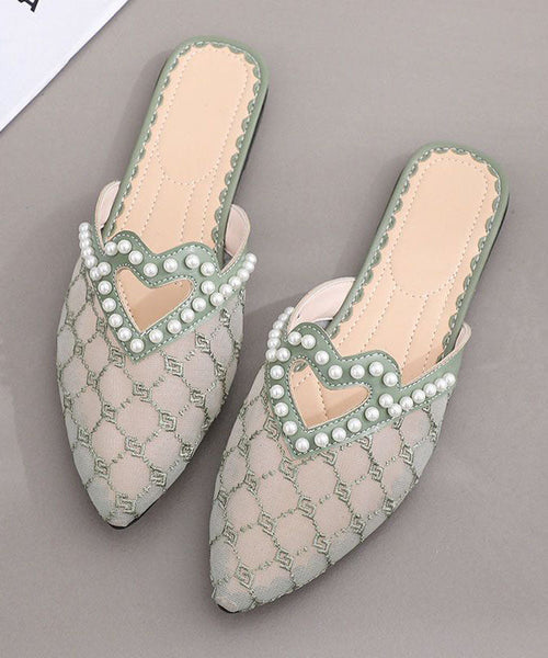 Stylish Black Breathable Mesh Splicing Slide Sandals Nail Bead JJ051 Shoe-LT240609