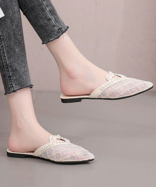 Stylish Black Breathable Mesh Splicing Slide Sandals Nail Bead JJ051 Shoe-LT240609