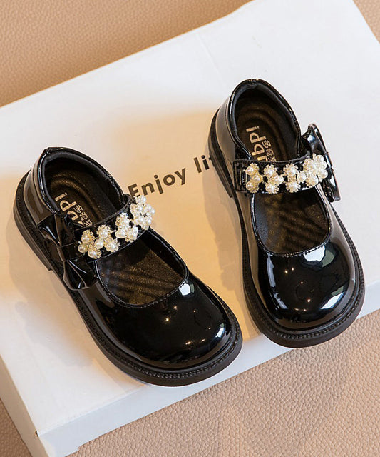 Strap Kids Buckle Girls Shoes Bead Black Loafer Stylish Nail FashionChic