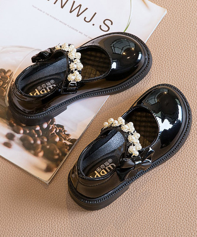 Strap Kids Buckle Girls Shoes Bead Black Loafer Stylish Nail FashionChic