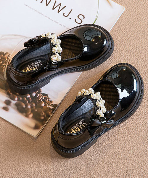 Strap Kids Buckle Girls Shoes Bead Black Loafer Stylish Nail FashionChic