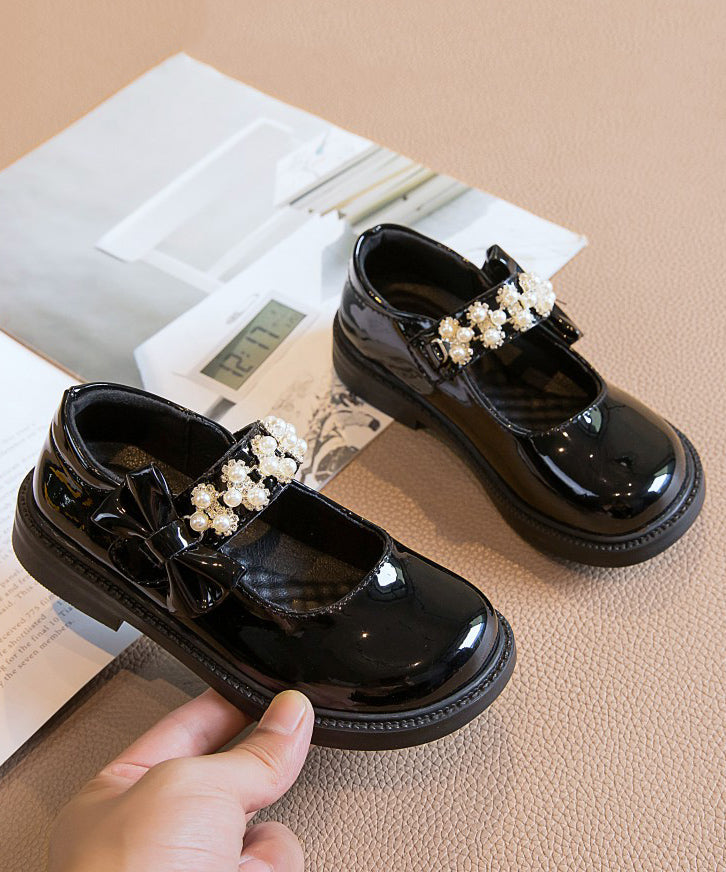 Strap Kids Buckle Girls Shoes Bead Black Loafer Stylish Nail FashionChic