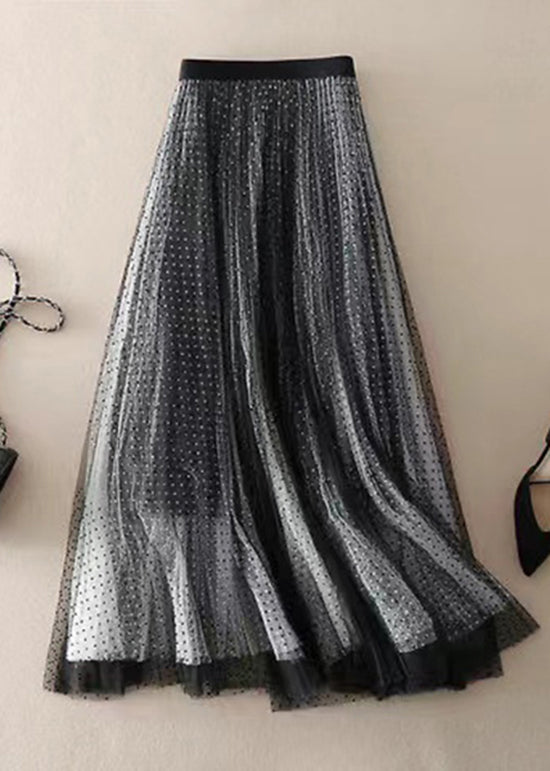 Stylish Black Dot Print Wrinkled Tulle Skirt Summer QQ1040 Ada Fashion