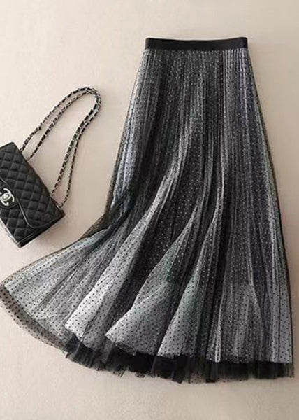 Stylish Black Dot Print Wrinkled Tulle Skirt Summer QQ1040 Ada Fashion