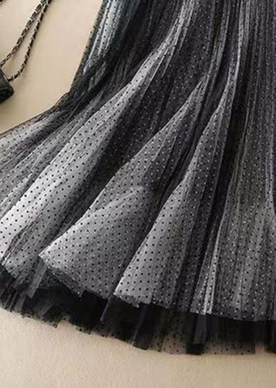 Stylish Black Dot Print Wrinkled Tulle Skirt Summer QQ1040 Ada Fashion