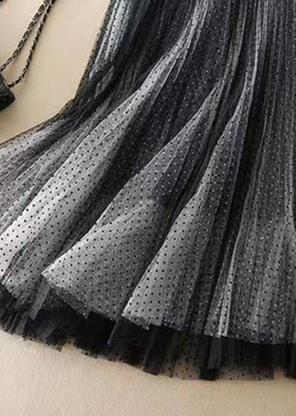 Stylish Black Dot Print Wrinkled Tulle Skirt Summer QQ1040 Ada Fashion