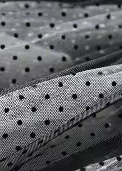 Stylish Black Dot Print Wrinkled Tulle Skirt Summer QQ1040 Ada Fashion