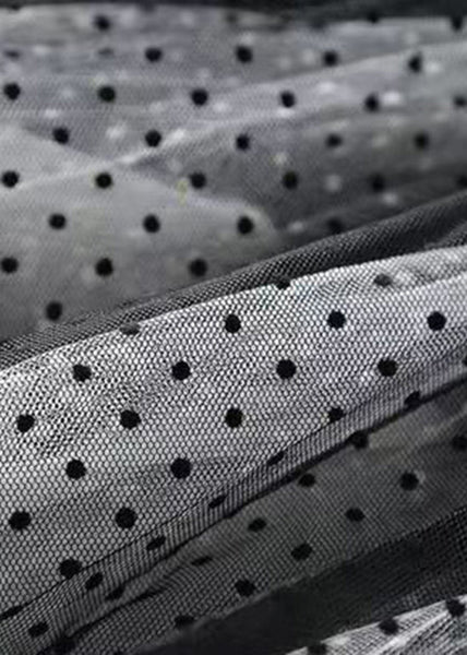 Stylish Black Dot Print Wrinkled Tulle Skirt Summer QQ1040 Ada Fashion