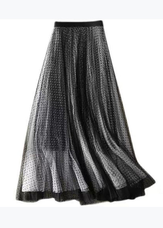 Stylish Black Dot Print Wrinkled Tulle Skirt Summer QQ1040 Ada Fashion