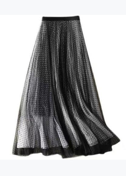 Stylish Black Dot Print Wrinkled Tulle Skirt Summer QQ1040 Ada Fashion
