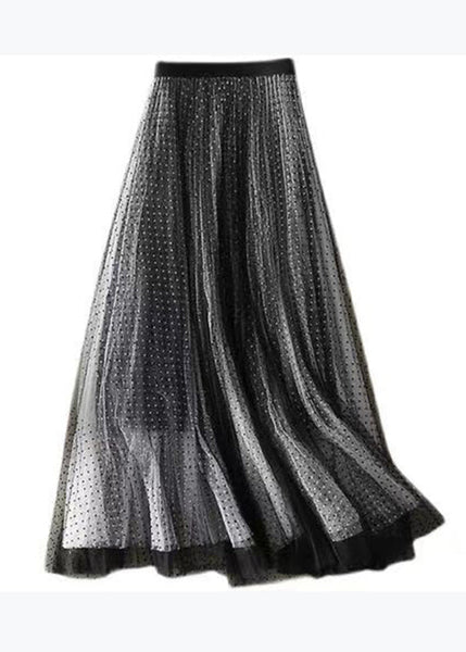 Stylish Black Dot Print Wrinkled Tulle Skirt Summer QQ1040 Ada Fashion