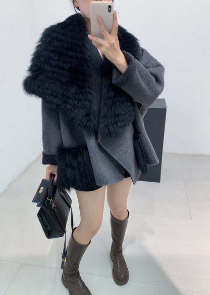 Stylish Black Fur Collar Patchwork Leather And Fur Coats Winter WR039 OL-CTS241103