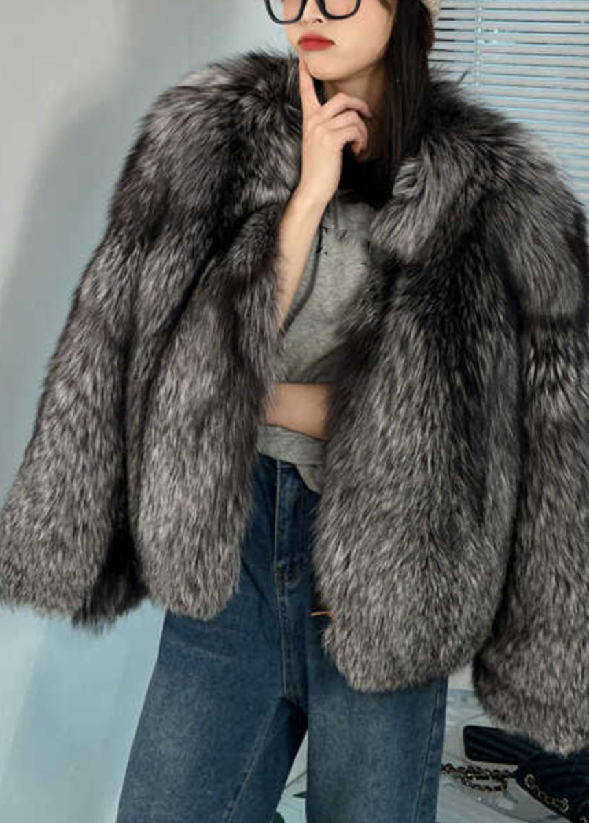 Stylish Black Grey Leather And Fur Coats Winter RD007 ABC