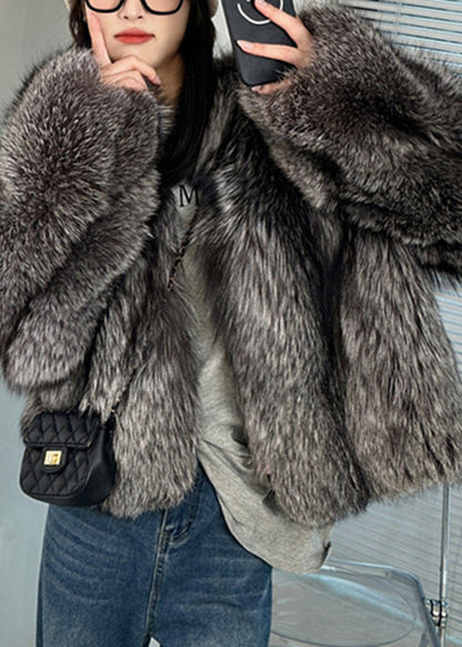 Stylish Black Grey Leather And Fur Coats Winter RD007 ABC