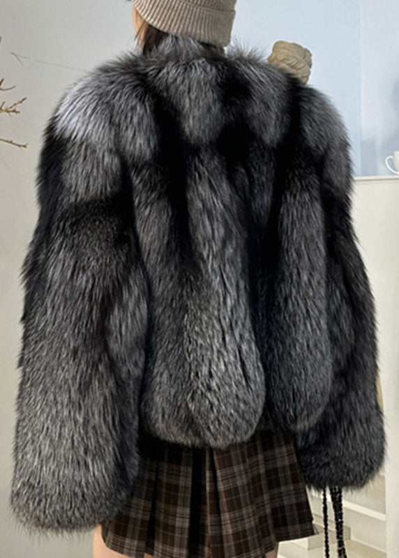 Stylish Black Grey Leather And Fur Coats Winter RD007 ABC