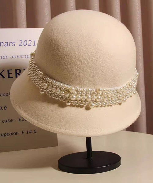 Woolen Black Bucket Handmade Stylish Bead Hat Nail FashionChic