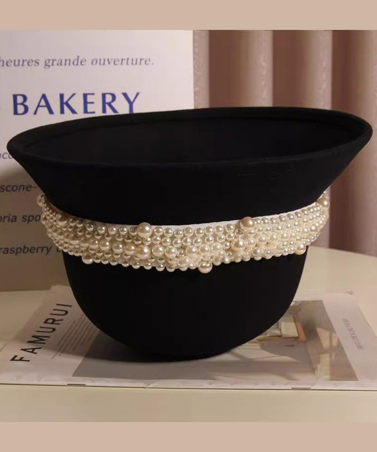 Bucket Black Woolen Nail Hat Handmade Bead Stylish FashionChic