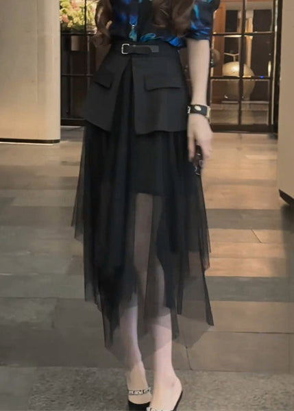 Skirt Black Patchwork Waist Summer Stylish Tulle High FashionChic