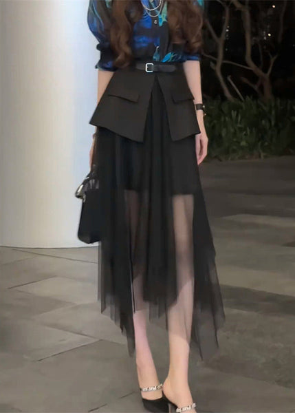 Skirt Black Patchwork Waist Summer Stylish Tulle High FashionChic