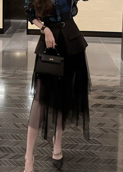 Skirt Black Patchwork Waist Summer Stylish Tulle High FashionChic