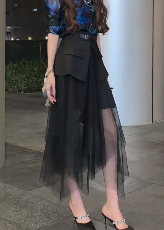 Skirt Black Patchwork Waist Summer Stylish Tulle High FashionChic