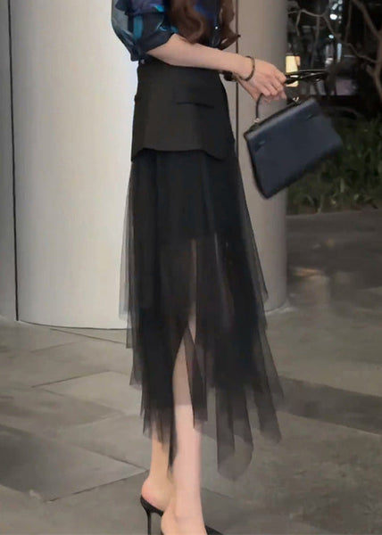 Skirt Black Patchwork Waist Summer Stylish Tulle High FashionChic