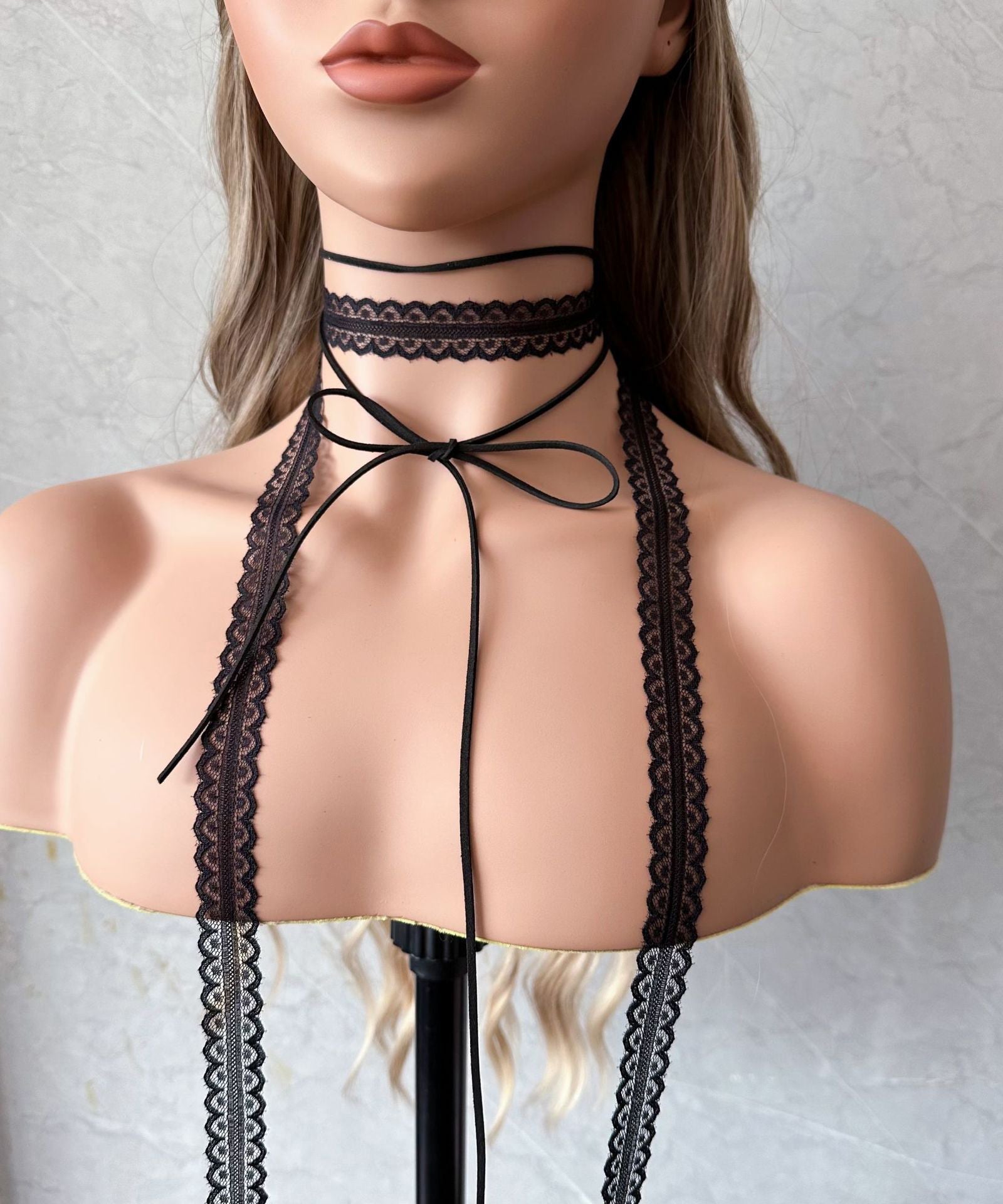 Stylish Black Lace Hollow Out Bow Necklace YA001 ABC