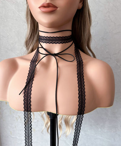 Stylish Black Lace Hollow Out Bow Necklace YA001 ABC