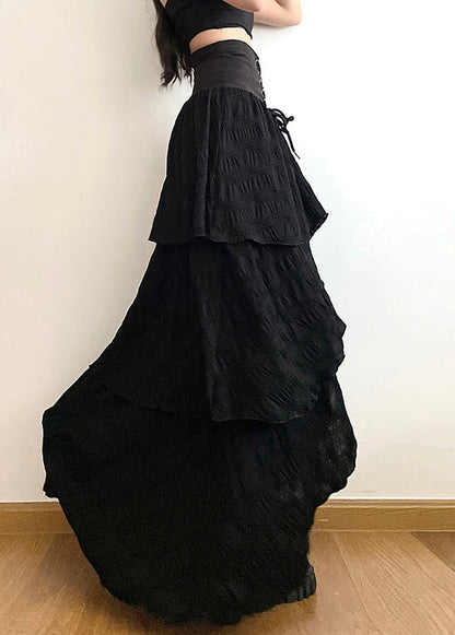 Stylish Black Lace Up Side Open Cotton Skirt Summer PP005 OM-NZ240827