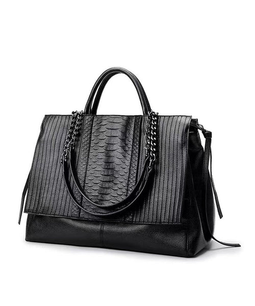 Stylish Black Large Capacity Calf Leather Tote Handbag WI038 Bag-BGS241105