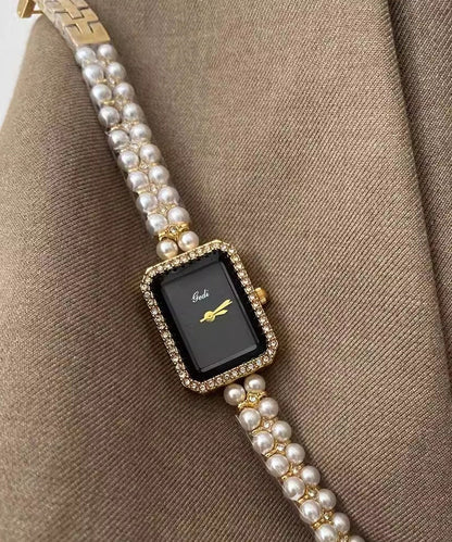 Stylish Black Metal Square Chain Pearl Watch YI049 ABC