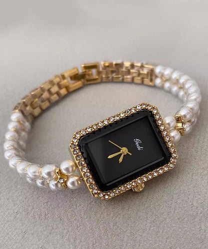Stylish Black Metal Square Chain Pearl Watch YI049 ABC