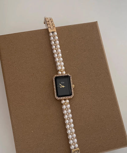 Stylish Black Metal Square Chain Pearl Watch YI049 ABC