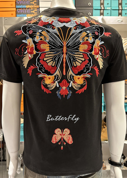 Summer Mens Embroideried Black T O-Neck Stylish Shirt FashionChic