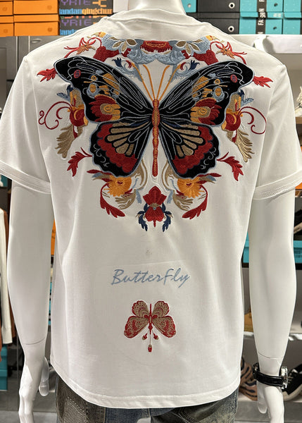 Summer Mens Embroideried Black T O-Neck Stylish Shirt FashionChic