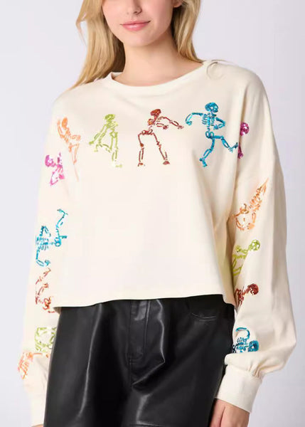 Stylish Black O Neck Sequins Cotton Sweatshirt Fall AE1002 OM-HW240901