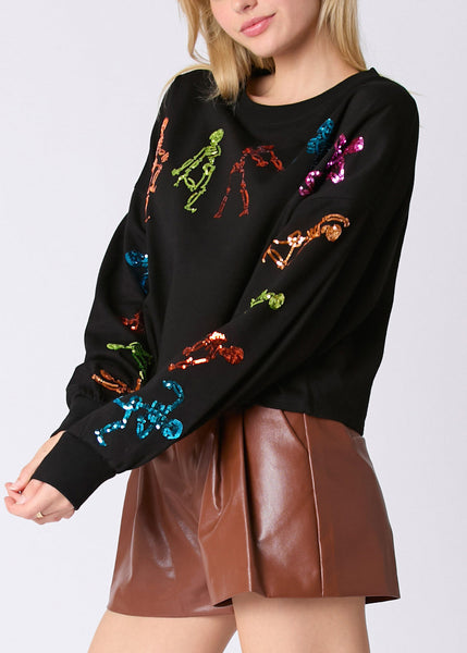 Stylish Black O Neck Sequins Cotton Sweatshirt Fall AE1002 OM-HW240901