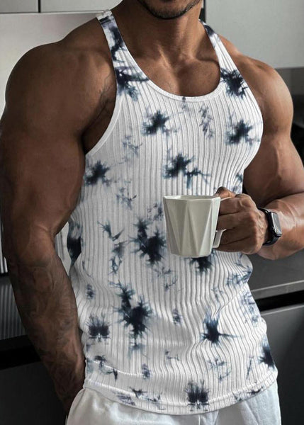 Men's Tie Neck Dye Black O Stylish Tank Cotton Summer FashionChic