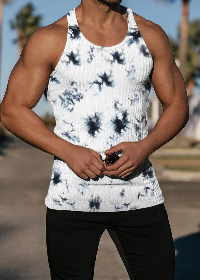 Men's Tie Neck Dye Black O Stylish Tank Cotton Summer FashionChic