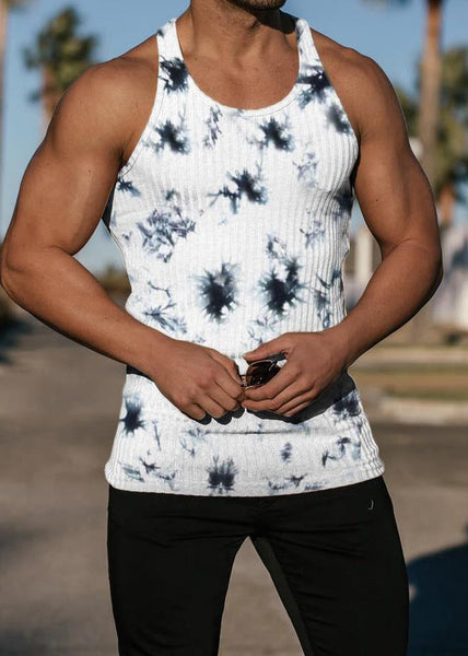 Men's Tie Neck Dye Black O Stylish Tank Cotton Summer FashionChic