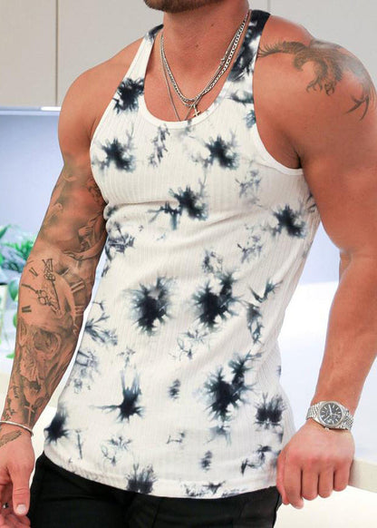 Men's Tie Neck Dye Black O Stylish Tank Cotton Summer FashionChic