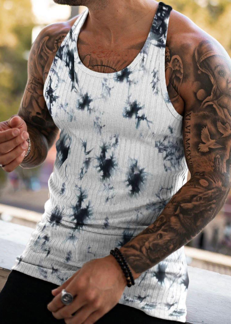 Men's Tie Neck Dye Black O Stylish Tank Cotton Summer FashionChic