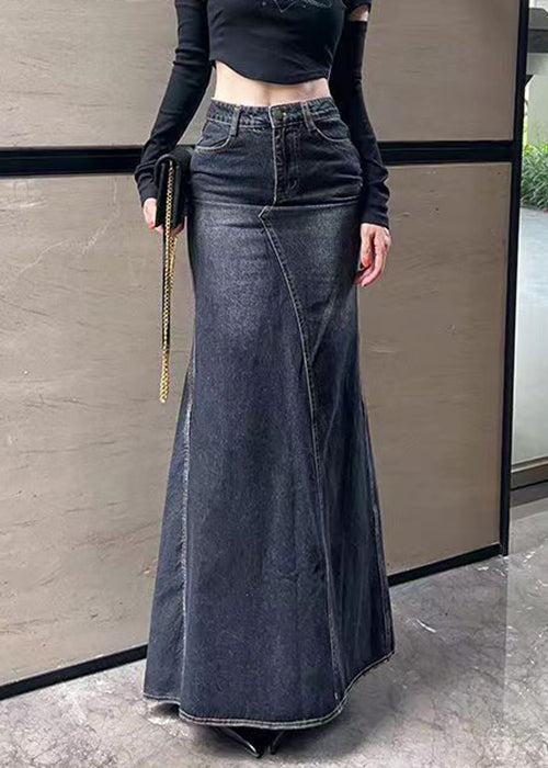 Stylish Black Original Design High Waist Denim Skirt Fall UY047 NZ-SKTS240805