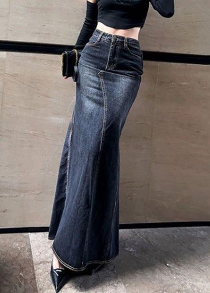 Stylish Black Original Design High Waist Denim Skirt Fall UY047 NZ-SKTS240805