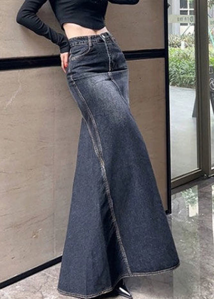 Stylish Black Original Design High Waist Denim Skirt Fall UY047 NZ-SKTS240805