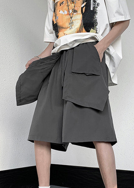 Stylish Black Patchwork Tie Waist Men Wide Leg Pants Summer YT018 Men-Silk-MENCP240721