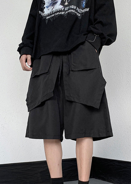 Stylish Black Patchwork Tie Waist Men Wide Leg Pants Summer YT018 Men-Silk-MENCP240721